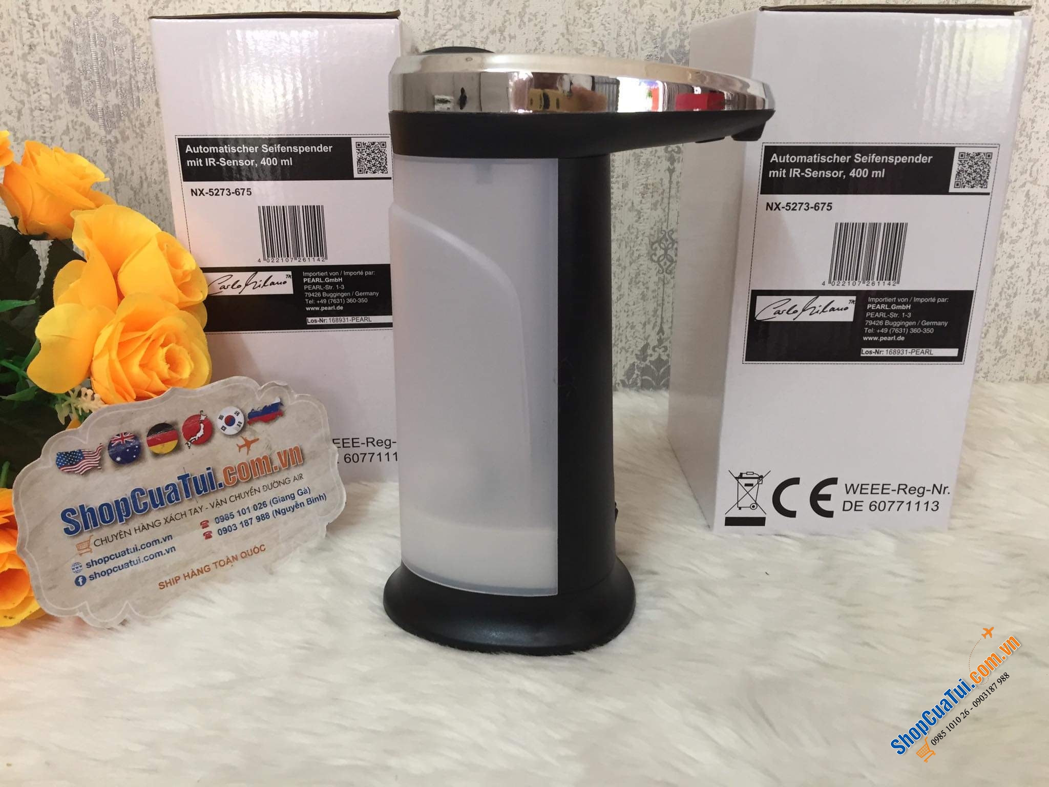 BÌNH ĐỰNG XÀ PHÒNG, NƯỚC RỬA BÁT CẢM ỨNG HỒNG NGOẠI Carlorilano Pearl Germany cho bếp hoặc nhà tắm