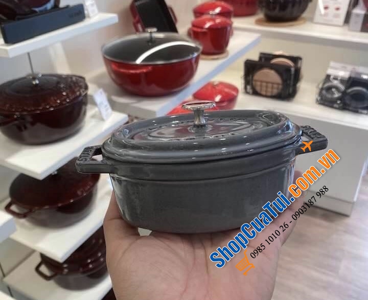 NỒI STAUB OVAL 11 cm mini màu XÁM  - MADE IN FRANCE