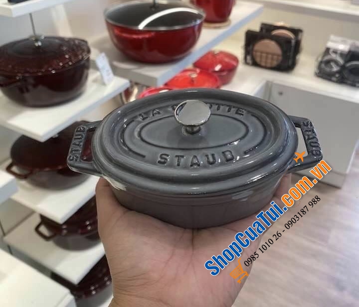 NỒI STAUB OVAL 11 cm mini màu XÁM  - MADE IN FRANCE
