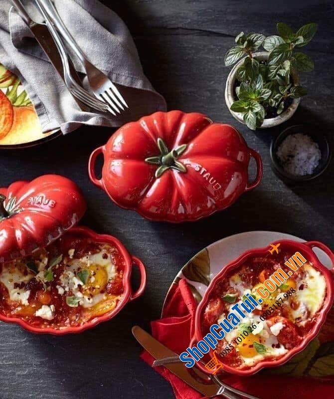 Set 5 thố sứ củ quả Staub, Combo 5 âu sứ Staub:  Âu ớt chuông đỏ và vàng Staub , Âu cà chua, Âu bí Ngô  staub, âu atiso - đựng bánh, kẹo mứt... đựng soup, đồ ăn bỏ lò, hầm ... nhất là món tôm phủ pho mai thì gọi là quá đỉnh