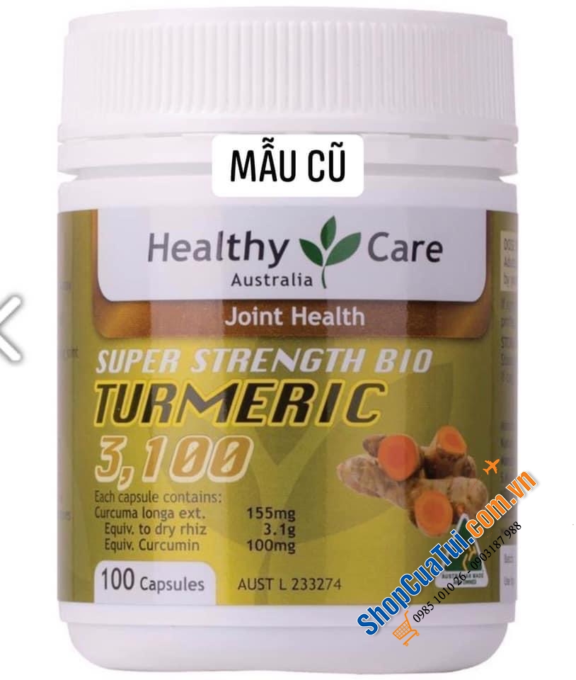 Viên uống tinh chất nghệ chống đau dạ dày Healthy Care Turmeric 3100 - 100 Capsules, kháng viêm, làm lành, giảm đau khớp