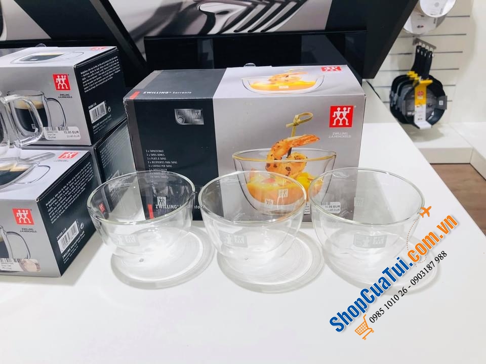SET 3 BÁT THUỶ TINH 2 LÒNG ZWILING TAPPAS 130ml - bát 2 thành cầm không bị nóng hay lạnh