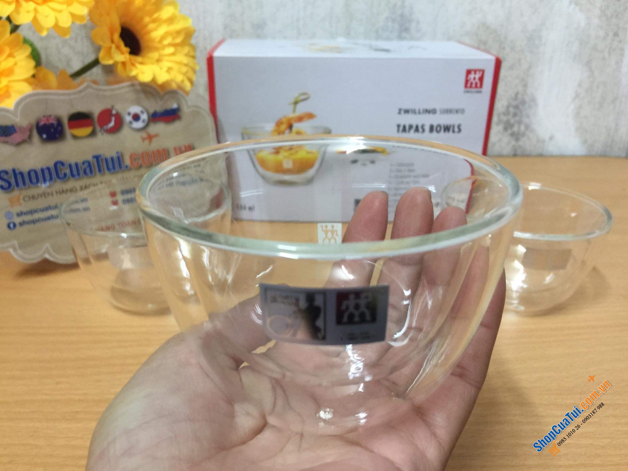 SET 3 BÁT THUỶ TINH 2 LÒNG ZWILING TAPPAS 130ml - bát 2 thành cầm không bị nóng hay lạnh