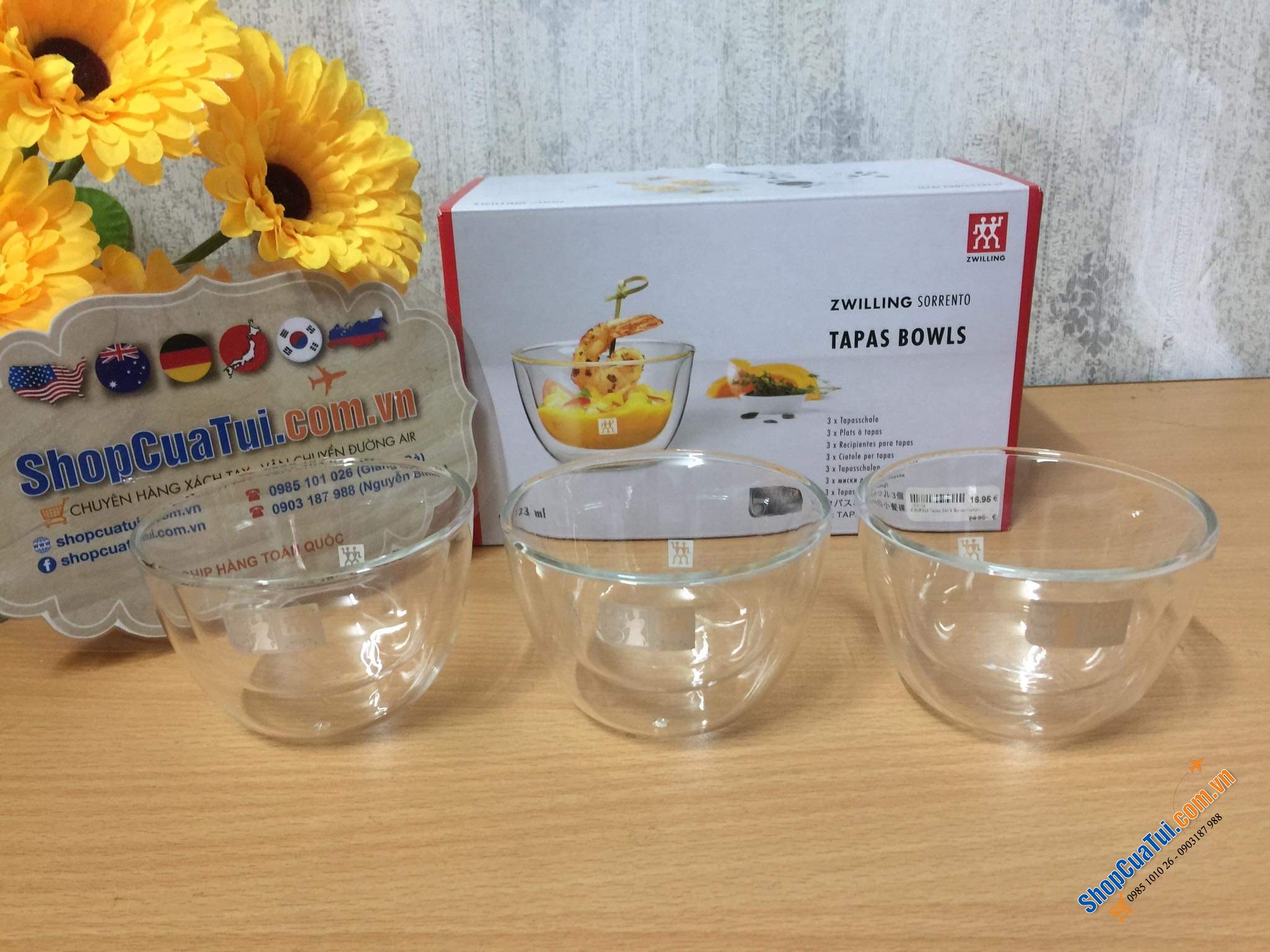 SET 3 BÁT THUỶ TINH 2 LÒNG ZWILING TAPPAS 130ml - bát 2 thành cầm không bị nóng hay lạnh