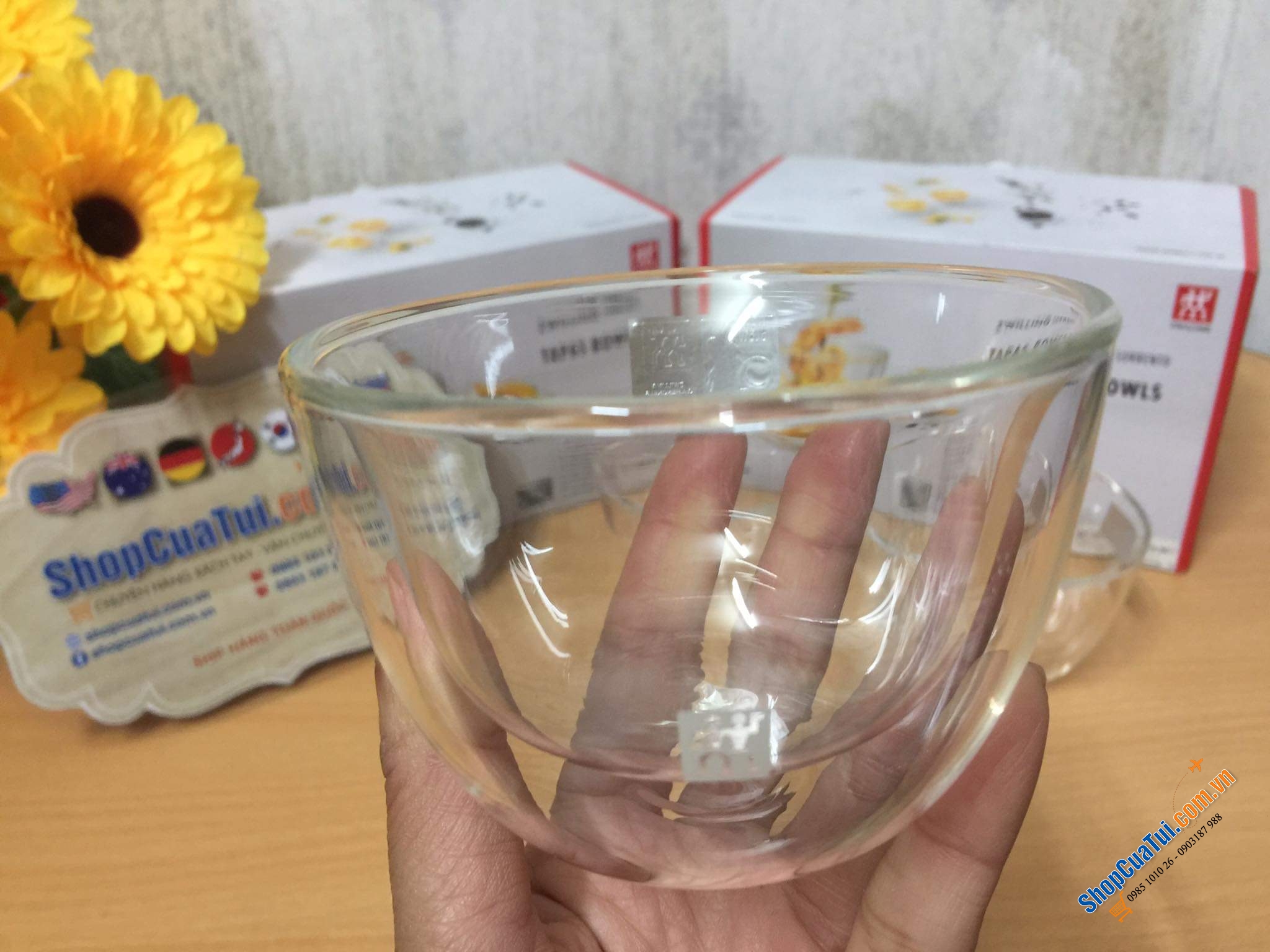 SET 3 BÁT THUỶ TINH 2 LÒNG ZWILING TAPPAS 130ml - bát 2 thành cầm không bị nóng hay lạnh