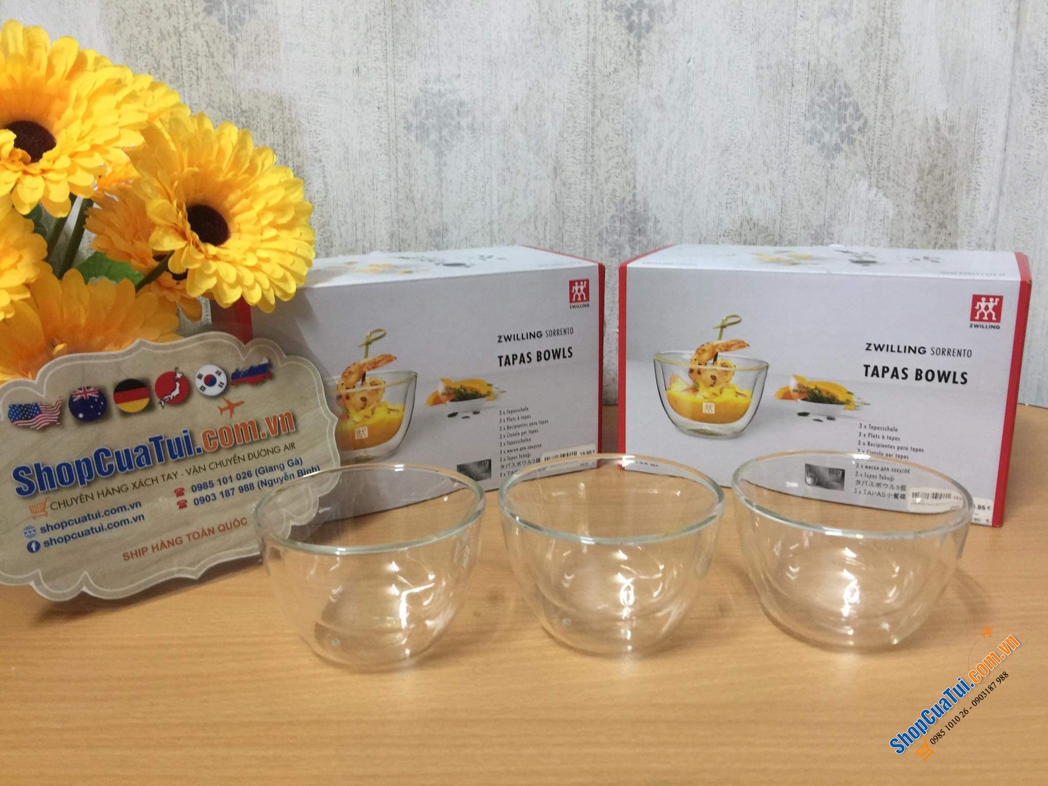 SET 3 BÁT THUỶ TINH 2 LÒNG ZWILING TAPPAS 130ml - bát 2 thành cầm không bị nóng hay lạnh