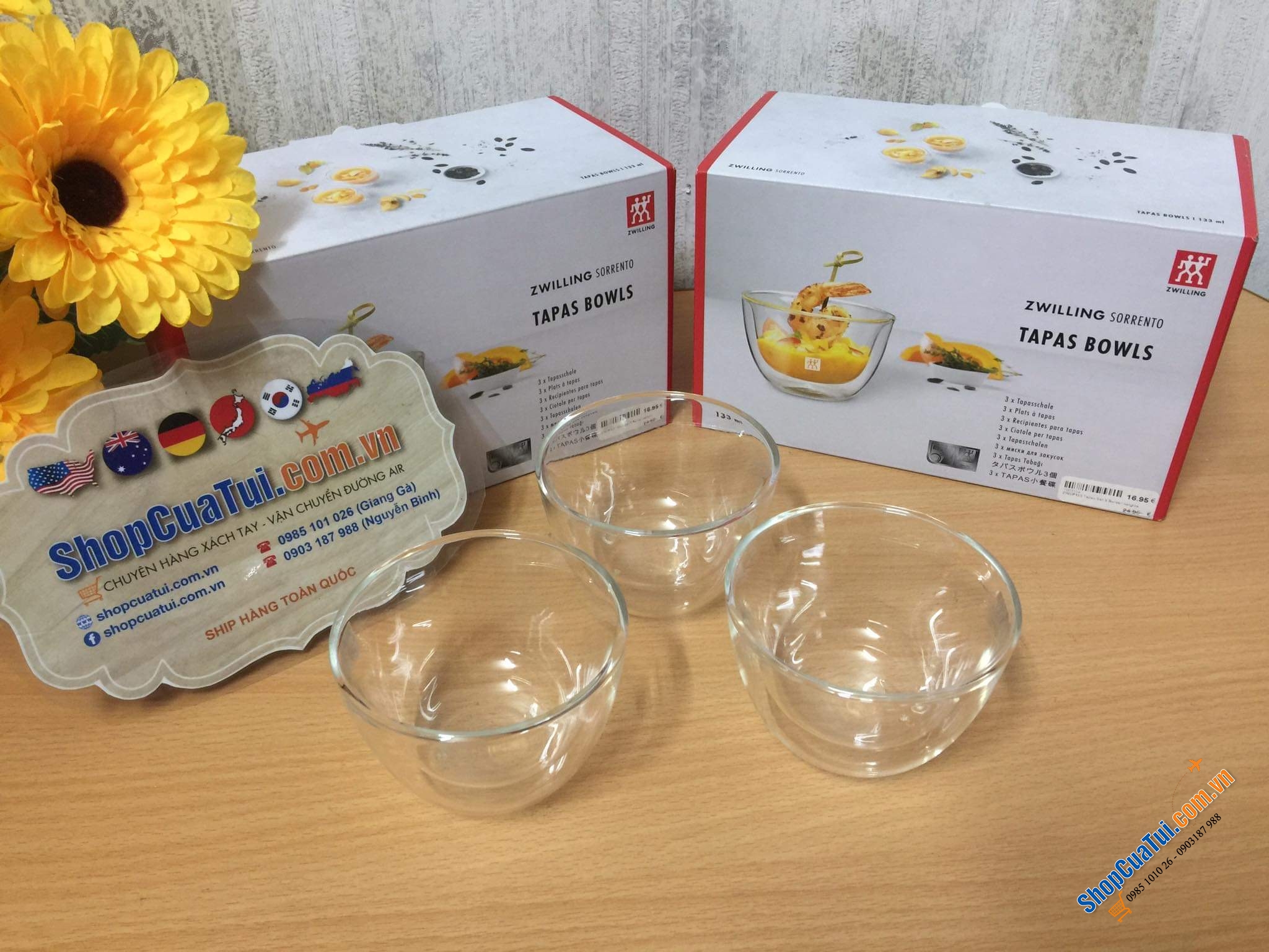 SET 3 BÁT THUỶ TINH 2 LÒNG ZWILING TAPPAS 130ml - bát 2 thành cầm không bị nóng hay lạnh