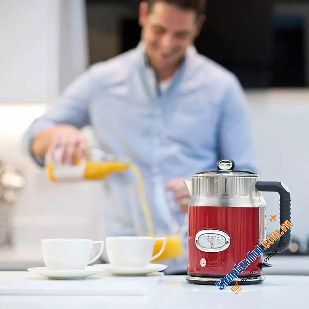 ẤM ĐUN NƯỚC SIÊU TỐC RUSSELL HOBBS RETRO TÍCH HỢP ĐỒNG HỒ NHIỆT ĐỘ 1,7 LÍT