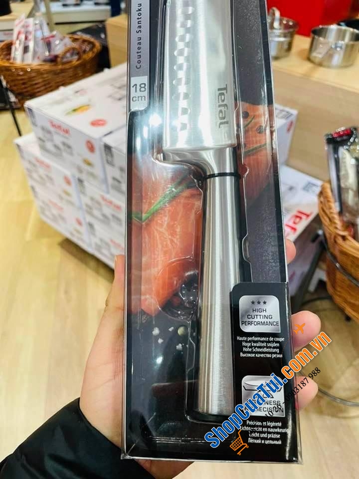DAO THÁI TEFAL SANTOKU 18 CM. - lưỡi bằng thép Đức không gỉ và tay cầm chắc chắn