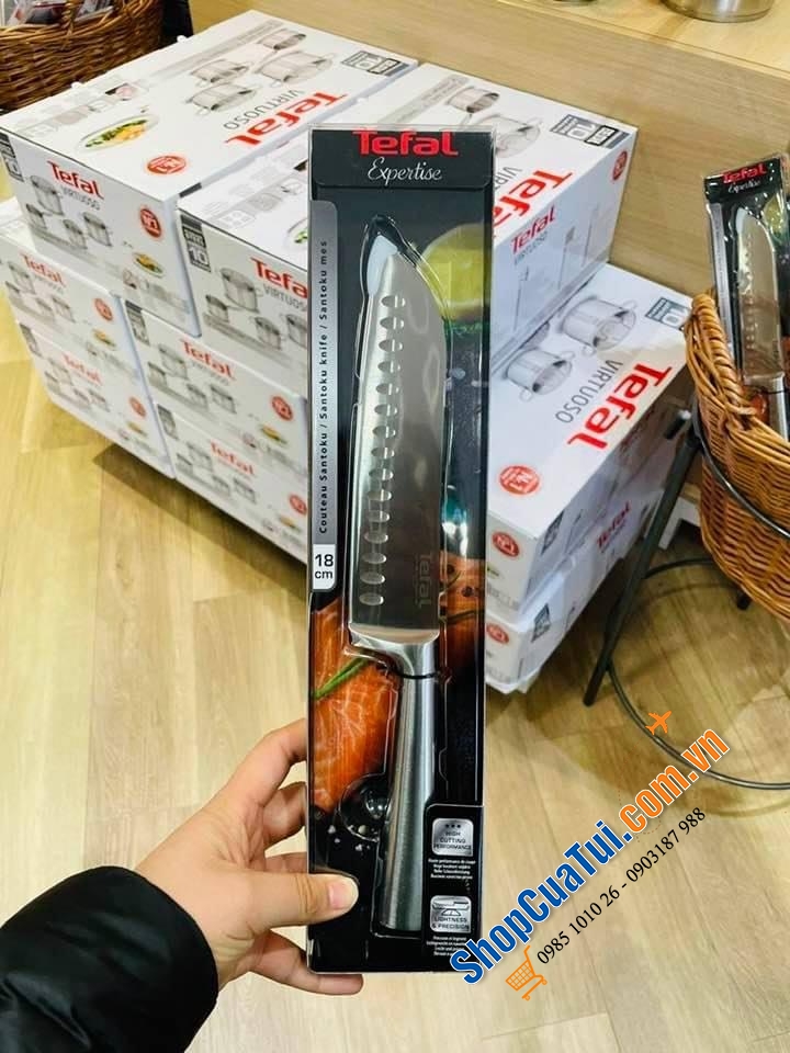 DAO THÁI TEFAL SANTOKU 18 CM. - lưỡi bằng thép Đức không gỉ và tay cầm chắc chắn