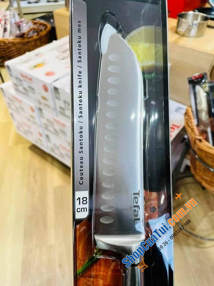 DAO THÁI TEFAL SANTOKU 18 CM. - lưỡi bằng thép Đức không gỉ và tay cầm chắc chắn