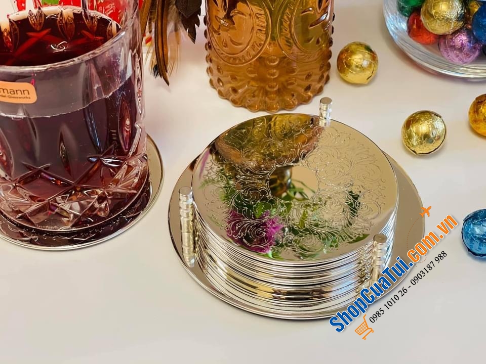 SET 6 LÓT ĐĨA MẠ BẠC KÈM KHAY ĐỰNG EDZARD GERMANY
