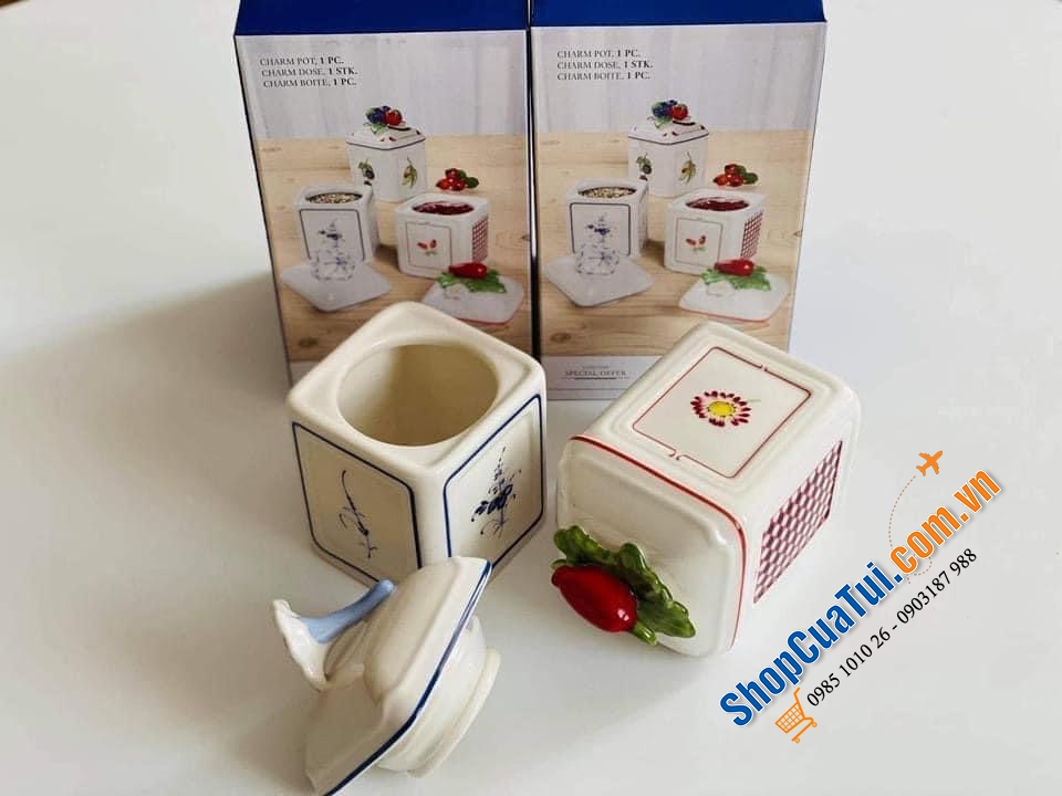 HŨ ĐỰNG GIA VỊ, HẠT NÊM, ỚT TRƯNG, ĐƯỜNG VILLEROY BOCH HÌNH HOA VÀ ỚT - MADE IN GERMNAY