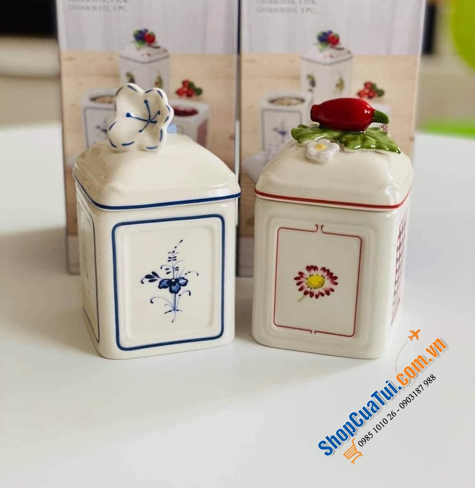 HŨ ĐỰNG GIA VỊ, HẠT NÊM, ỚT TRƯNG, ĐƯỜNG VILLEROY BOCH HÌNH HOA VÀ ỚT - MADE IN GERMNAY