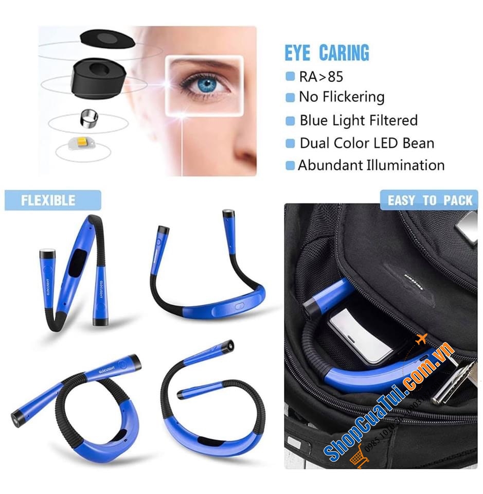 Đèn pin 2 đầu đeo cổ Glocusent - sạc 1 lần dùng 1 tuần.