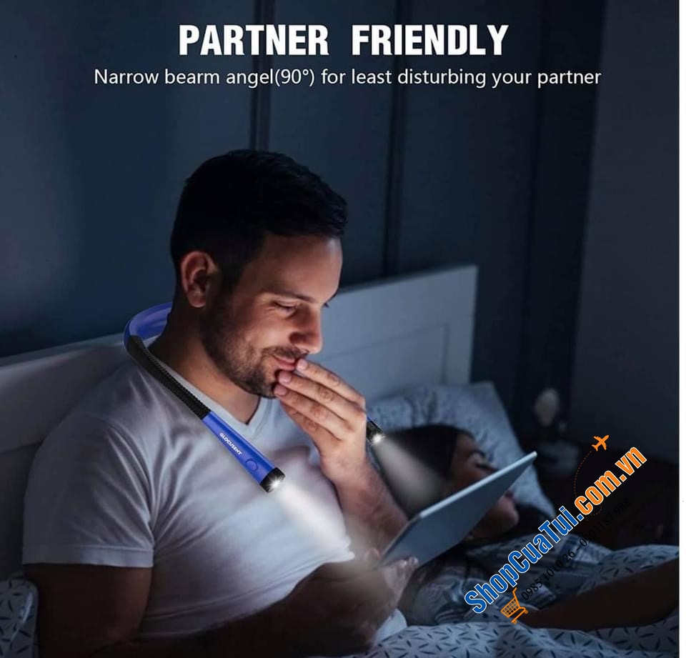 Đèn pin 2 đầu đeo cổ Glocusent - sạc 1 lần dùng 1 tuần.