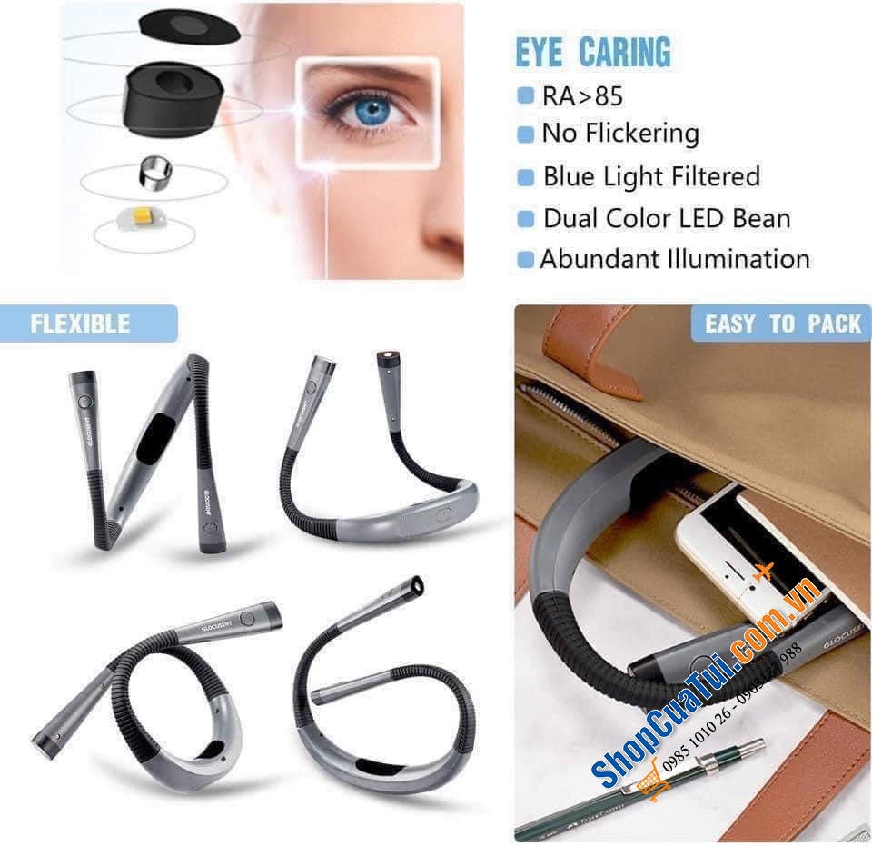 Đèn pin 2 đầu đeo cổ Glocusent - sạc 1 lần dùng 1 tuần.