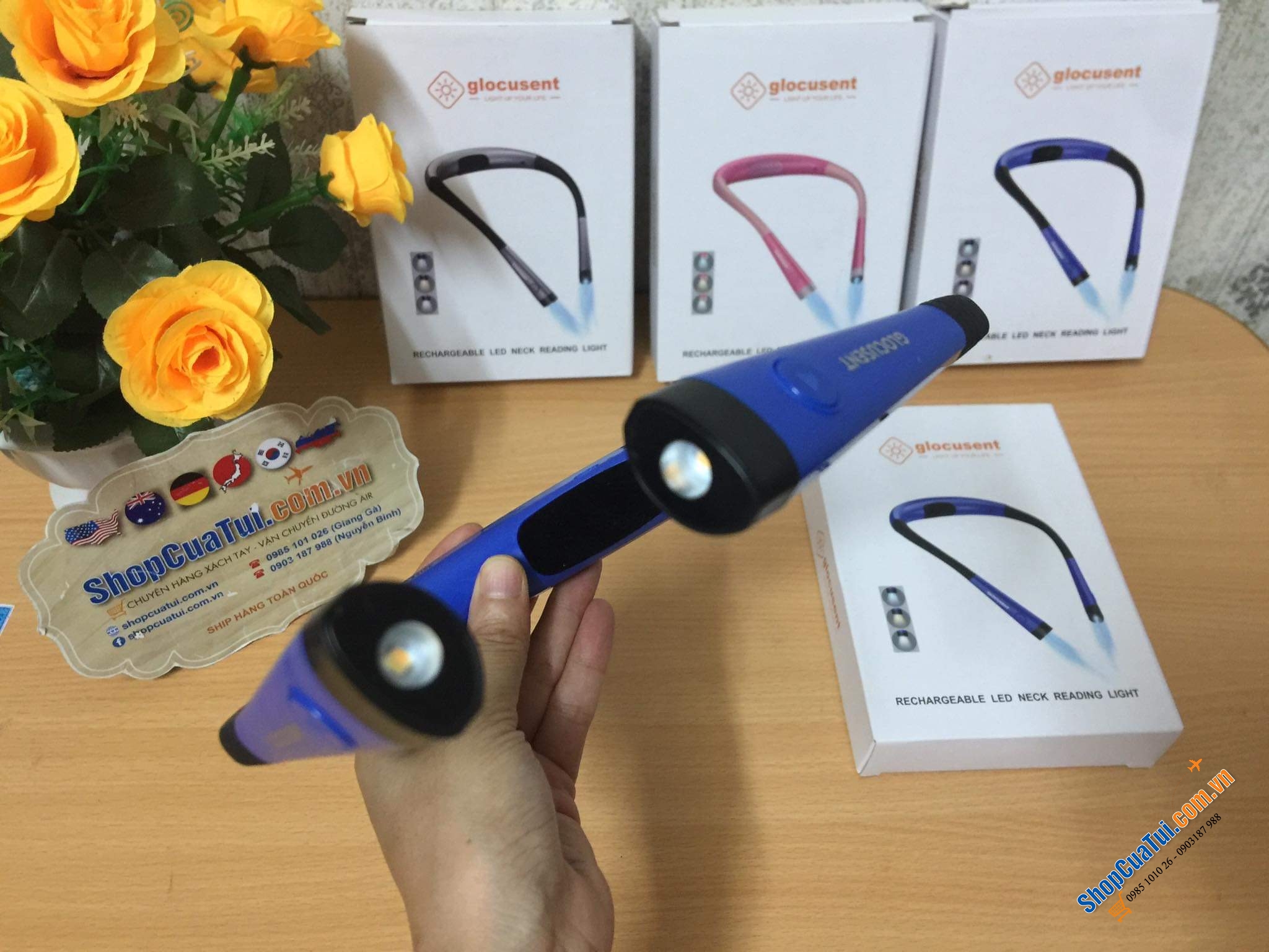 Đèn pin 2 đầu đeo cổ Glocusent - sạc 1 lần dùng 1 tuần.