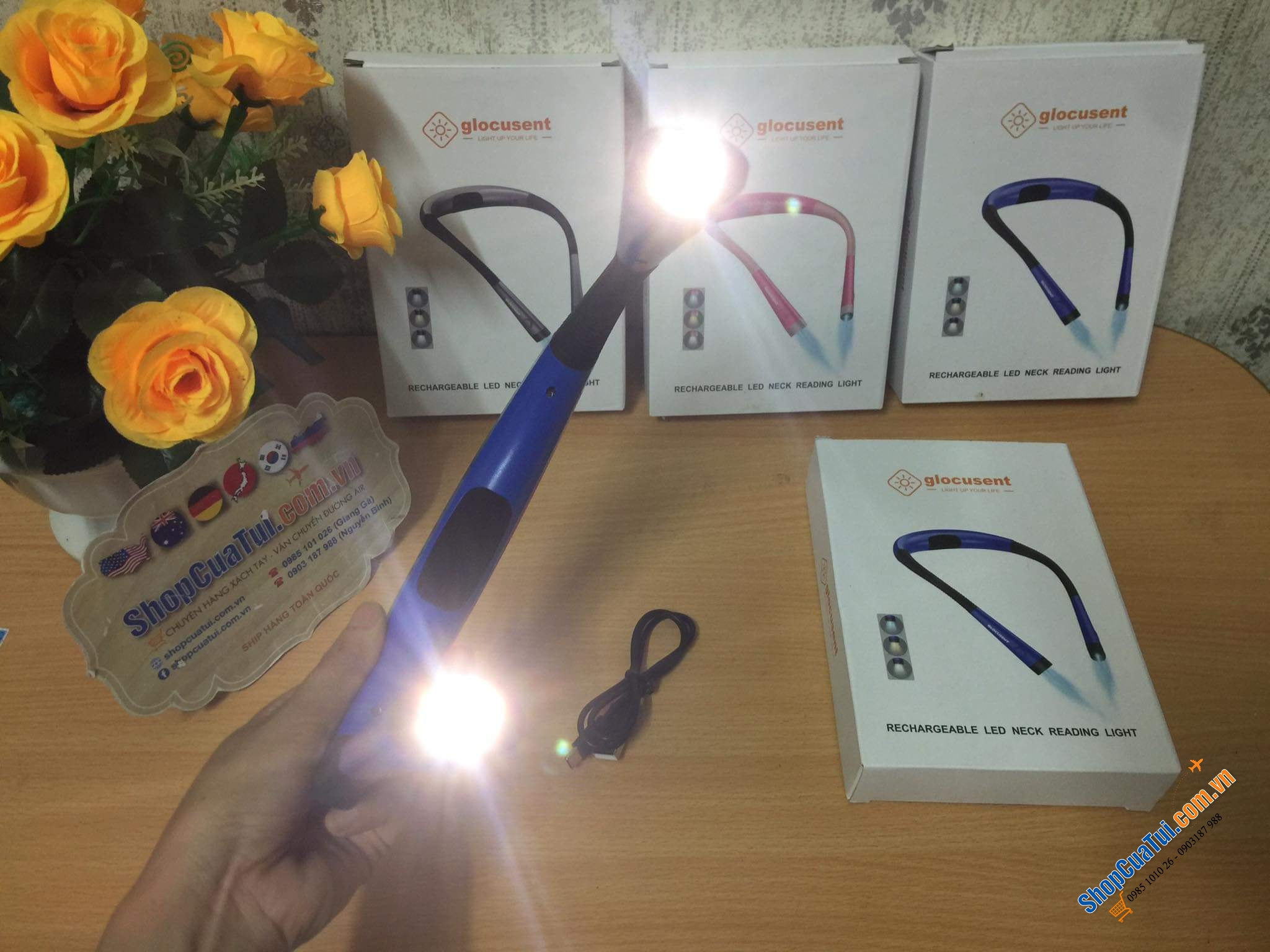 Đèn pin 2 đầu đeo cổ Glocusent - sạc 1 lần dùng 1 tuần.