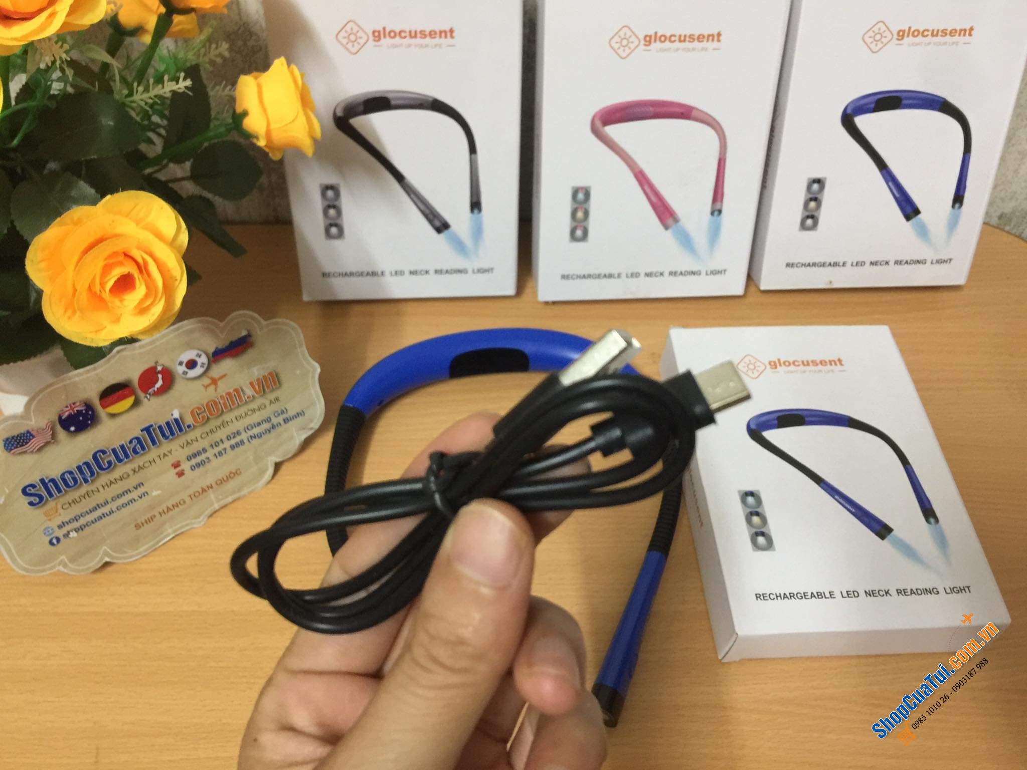 Đèn pin 2 đầu đeo cổ Glocusent - sạc 1 lần dùng 1 tuần.