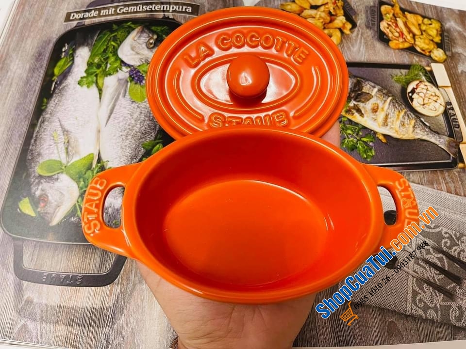 NỒI GỐM STAUB OVAL CAM 11 cm và XANH TRÒN 10 cm.