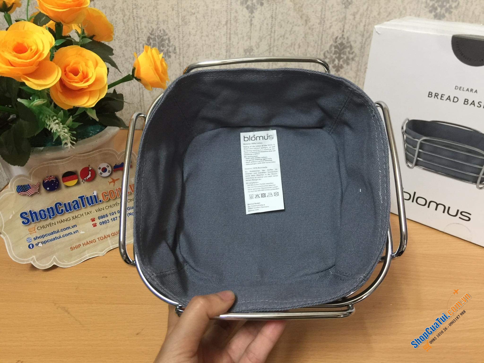 GIỎ ĐỰNG BÁNH MỲ GERMANY MÀU XANH Size 21x21x9,5cm