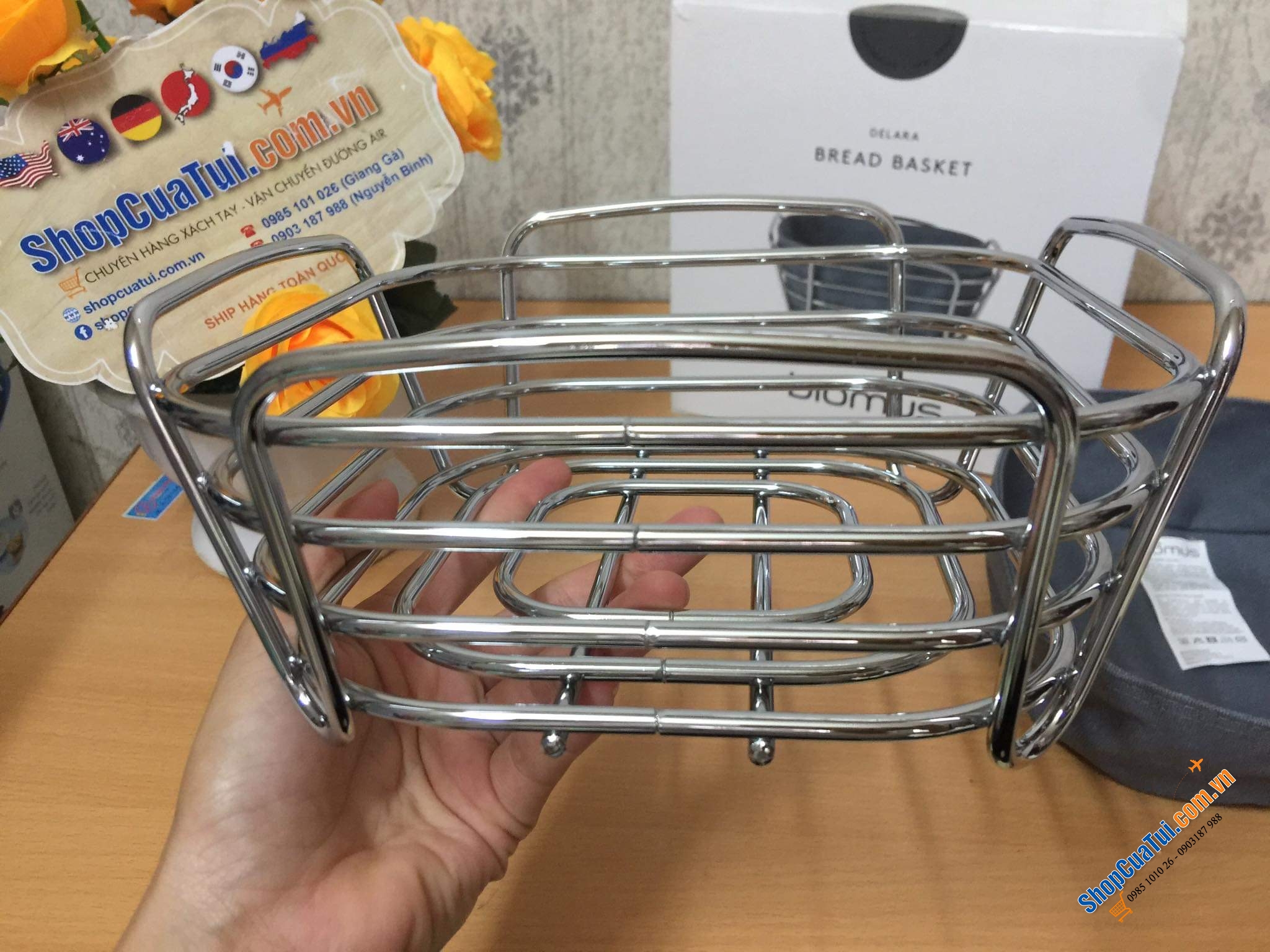 GIỎ ĐỰNG BÁNH MỲ GERMANY MÀU XANH Size 21x21x9,5cm