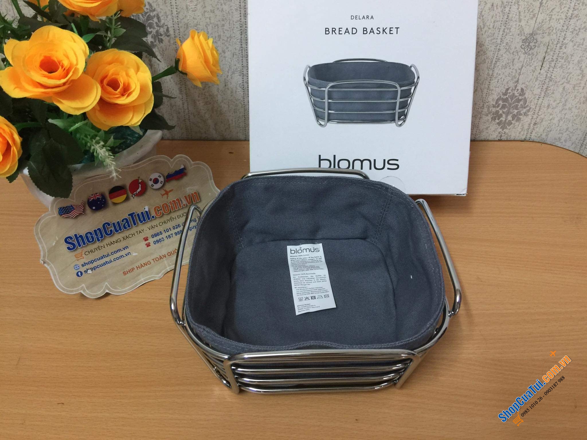 GIỎ ĐỰNG BÁNH MỲ GERMANY MÀU XANH Size 21x21x9,5cm