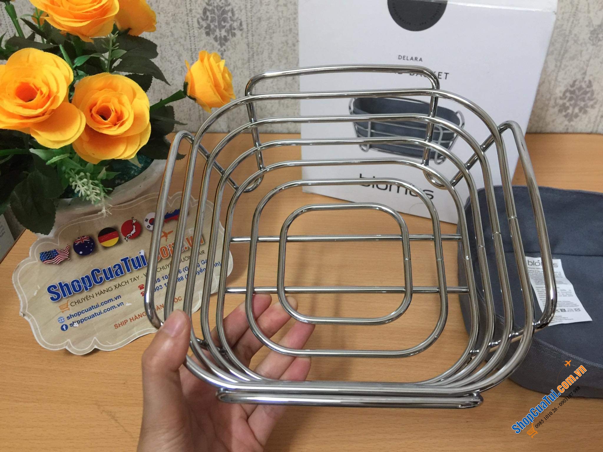 GIỎ ĐỰNG BÁNH MỲ GERMANY MÀU XANH Size 21x21x9,5cm