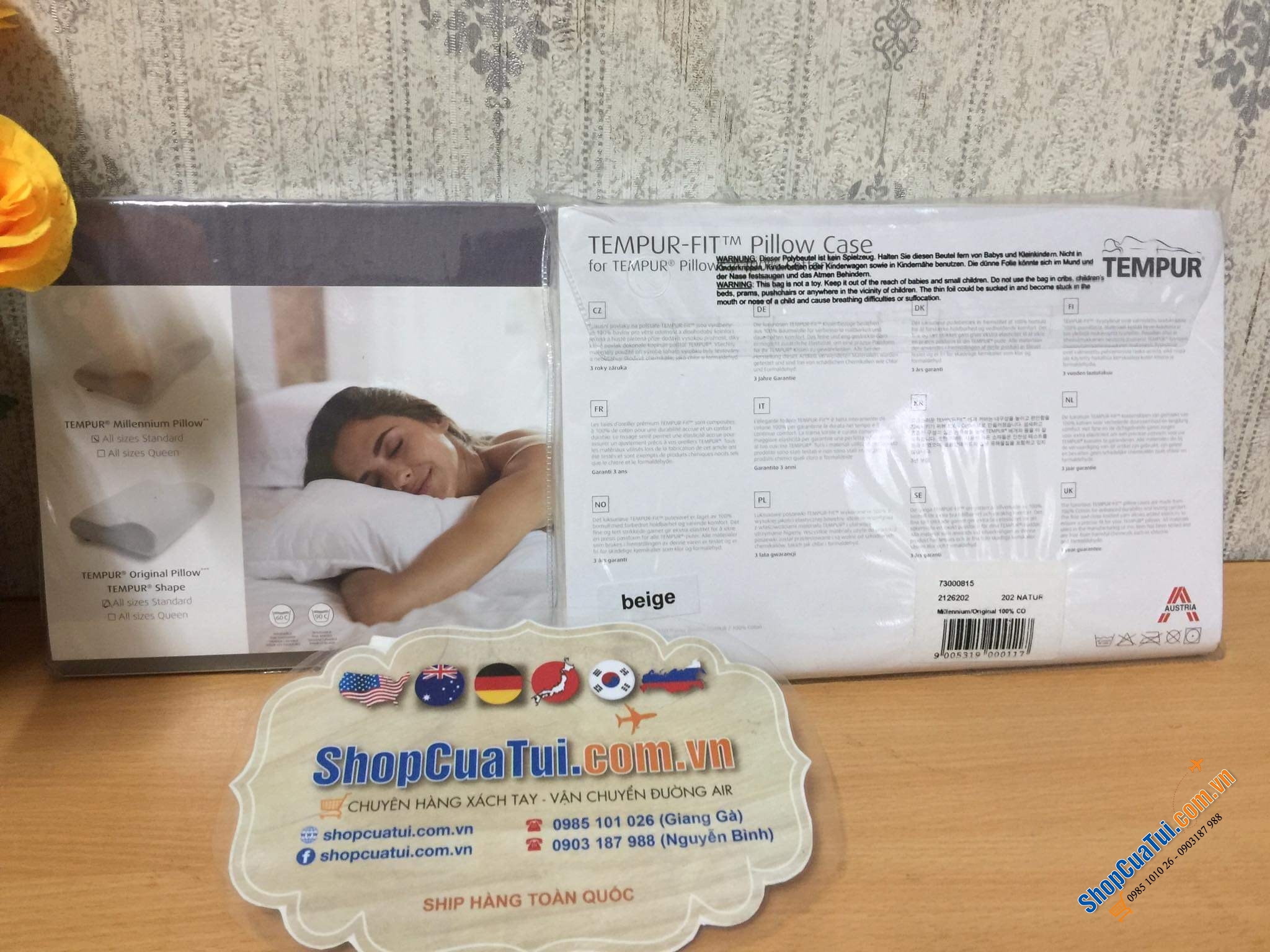 Vỏ gối Tempure chính hãng, chất liệu bông tự nhiên 100%, không sùi ko gây dị ứng. Thích hợp với Size gối từ S tới L