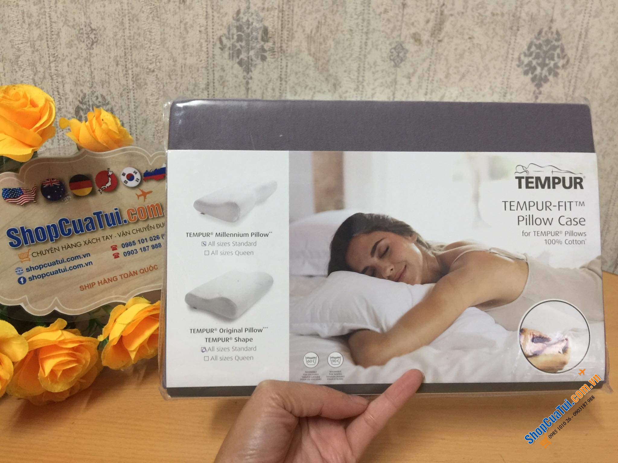 Vỏ gối Tempure chính hãng, chất liệu bông tự nhiên 100%, không sùi ko gây dị ứng. Thích hợp với Size gối từ S tới L