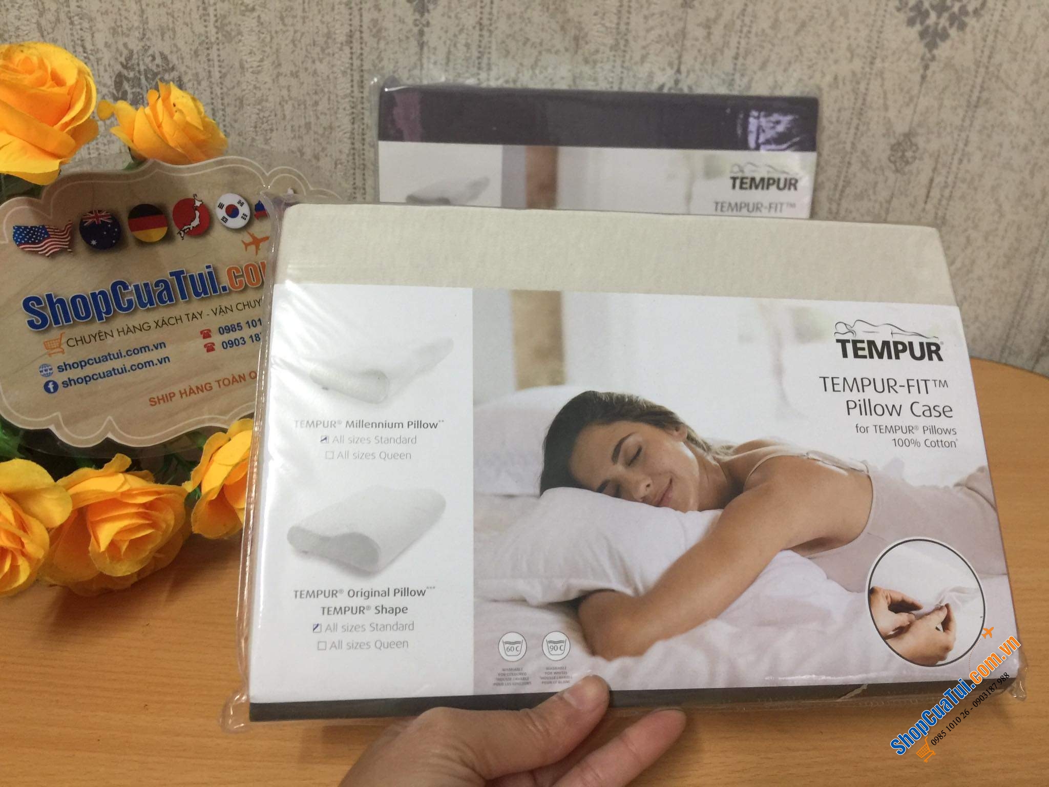 Vỏ gối Tempure chính hãng, chất liệu bông tự nhiên 100%, không sùi ko gây dị ứng. Thích hợp với Size gối từ S tới L