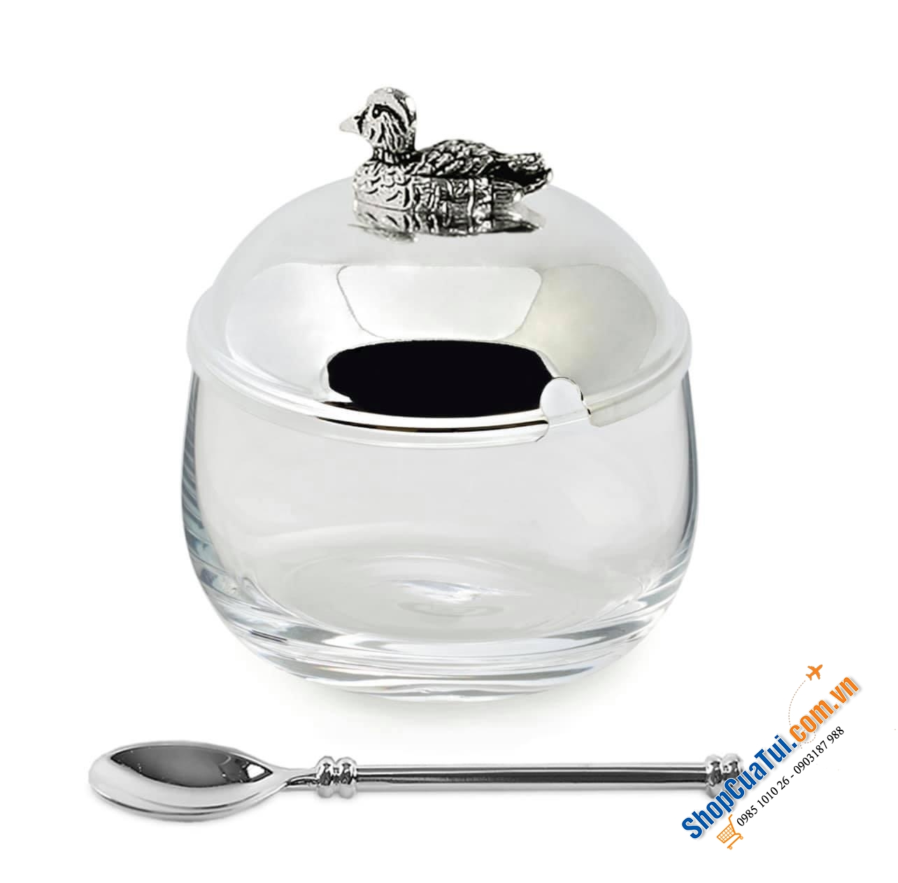 Hũ đựng mứt, gia vị, mật ong... có thìa Edzard mạ bạc