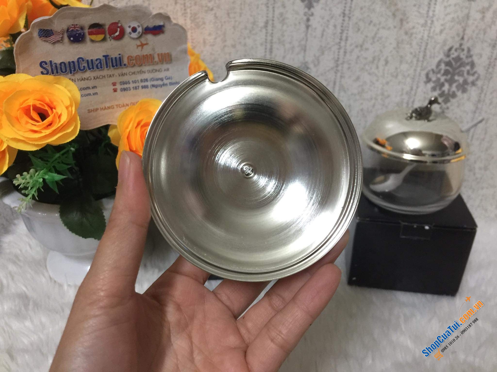 Hũ đựng mứt, gia vị, mật ong... có thìa Edzard mạ bạc