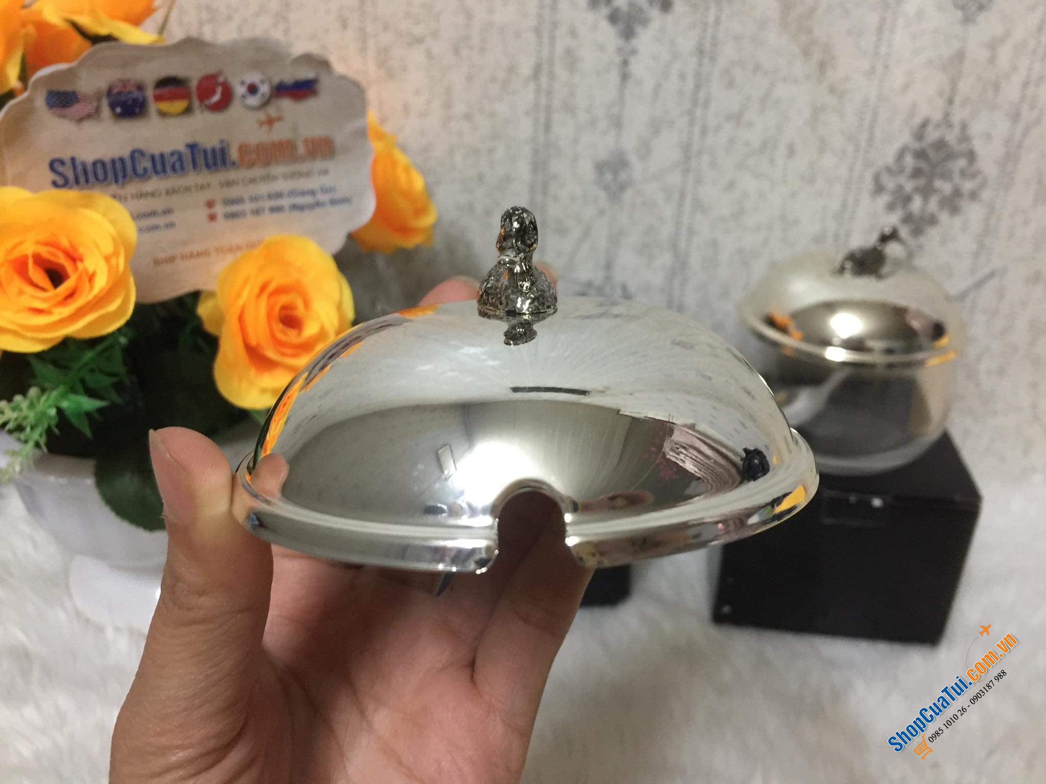 Hũ đựng mứt, gia vị, mật ong... có thìa Edzard mạ bạc