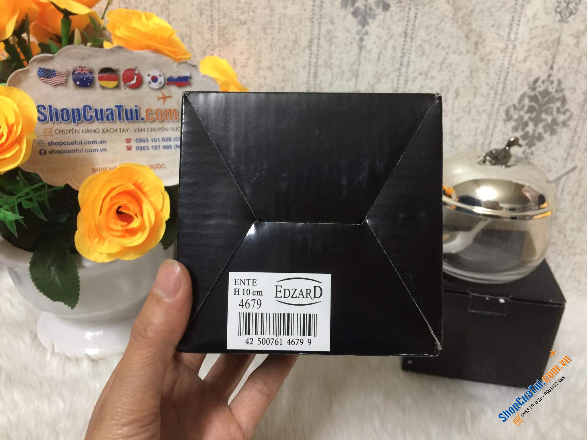 Hũ đựng mứt, gia vị, mật ong... có thìa Edzard mạ bạc