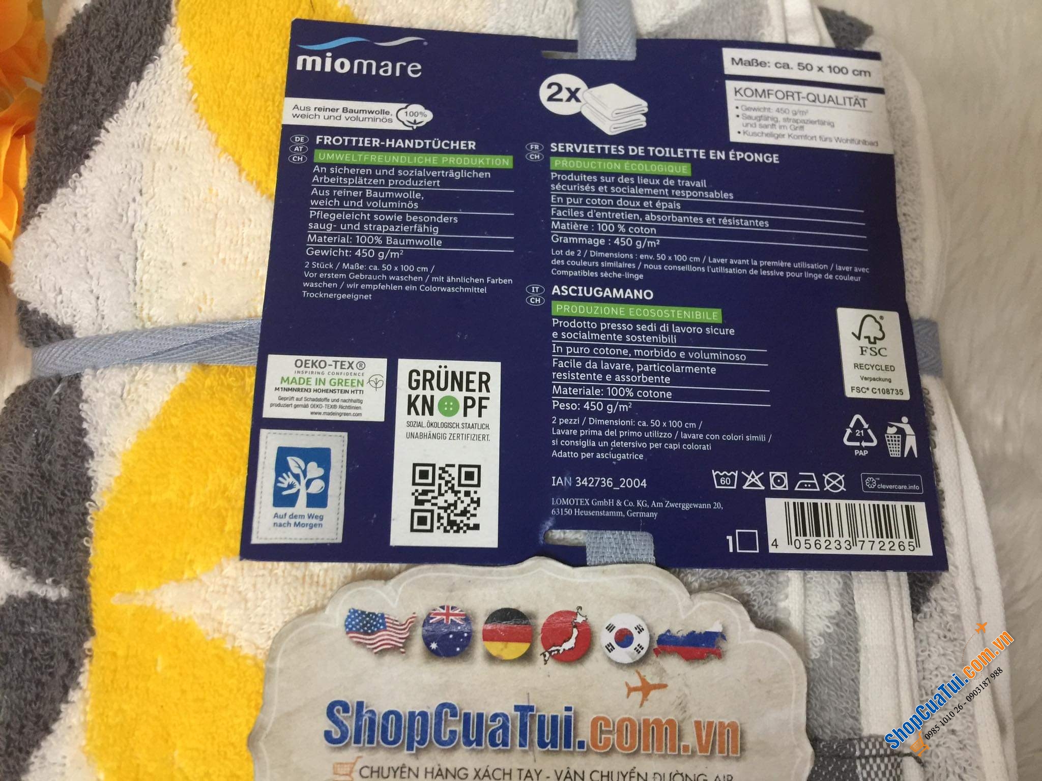 Sét 2 khăn tắm bông nội địa Đức.