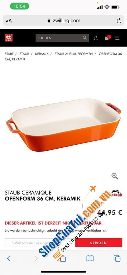 KHAY NƯỚNG BỎ LÒ STAUB CAM 36  x 24 cm