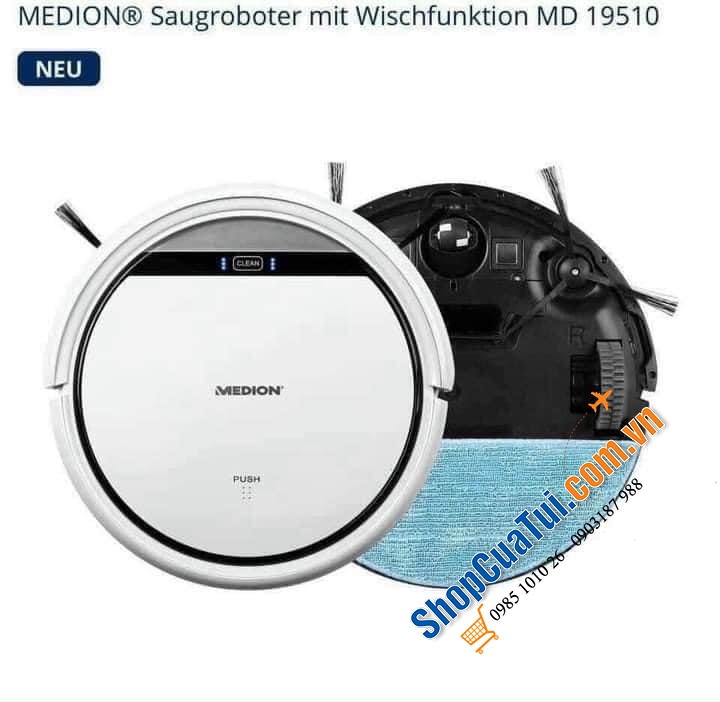 ROBOT HÚT BỤI LAU NHÀ MEDION 19510 robot thông minh và có khả năng điều hướng, làm việc tuần tự có hàng lối
