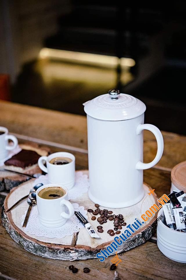 Bình pha Cafe LeCreuset Kaffeepresse Holly 1L Baumwolle màu trắng sữa / đỏ anh đào