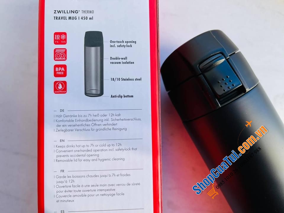 BÌNH GIỮ NHIỆT ZWILLING THERMO VỚI NẮP MỞ TỰ ĐỘNG CẢI TIẾN MỚI NHẤT - Bình giữ nhiệt 450ML