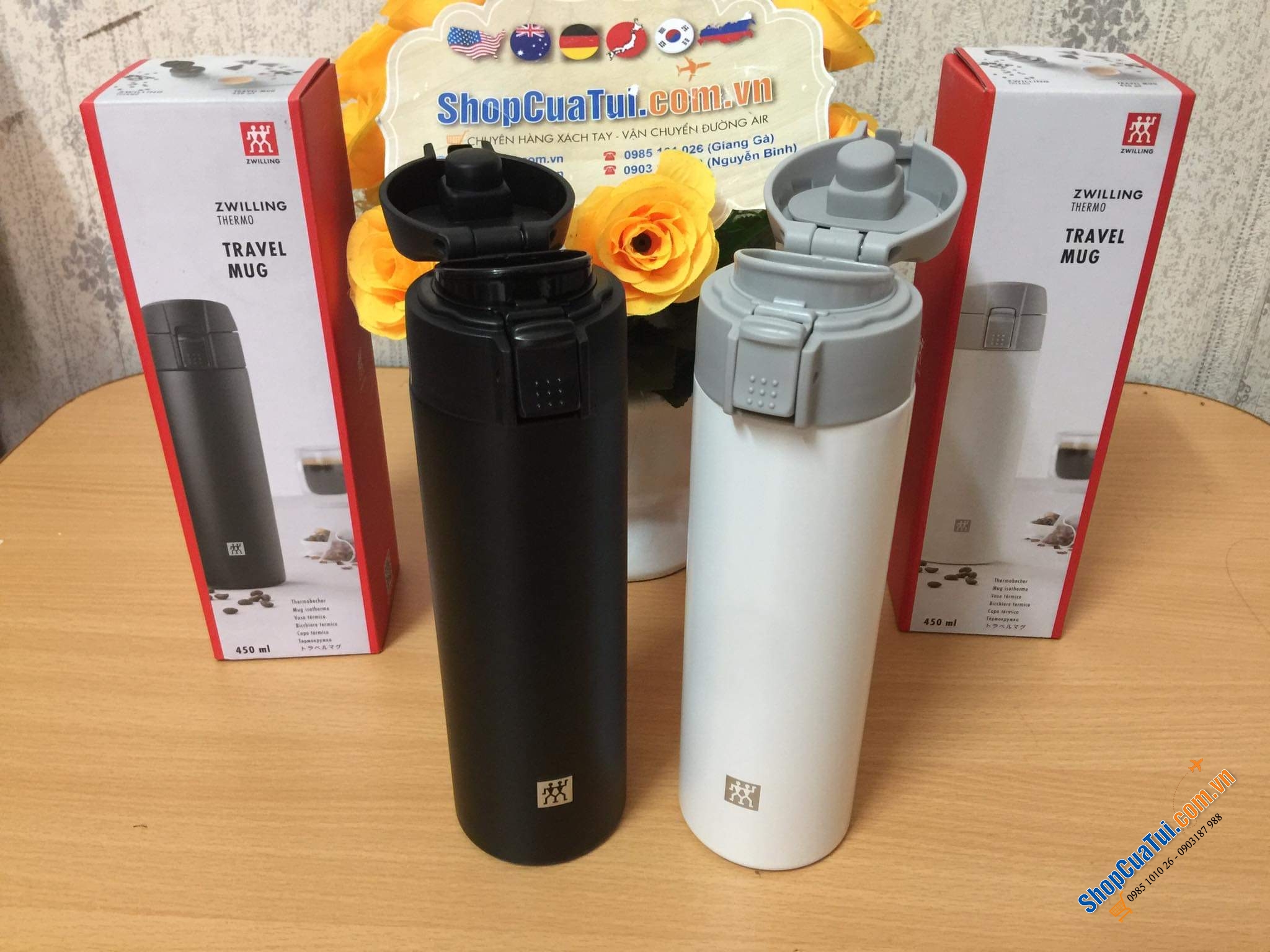 CỐC GIỮ NHIỆT ZWILLING THERMO VỚI NẮP MỞ TỰ ĐỘNG CẢI TIẾN MỚI NHẤT - Bình giữ nhiệt 450ML