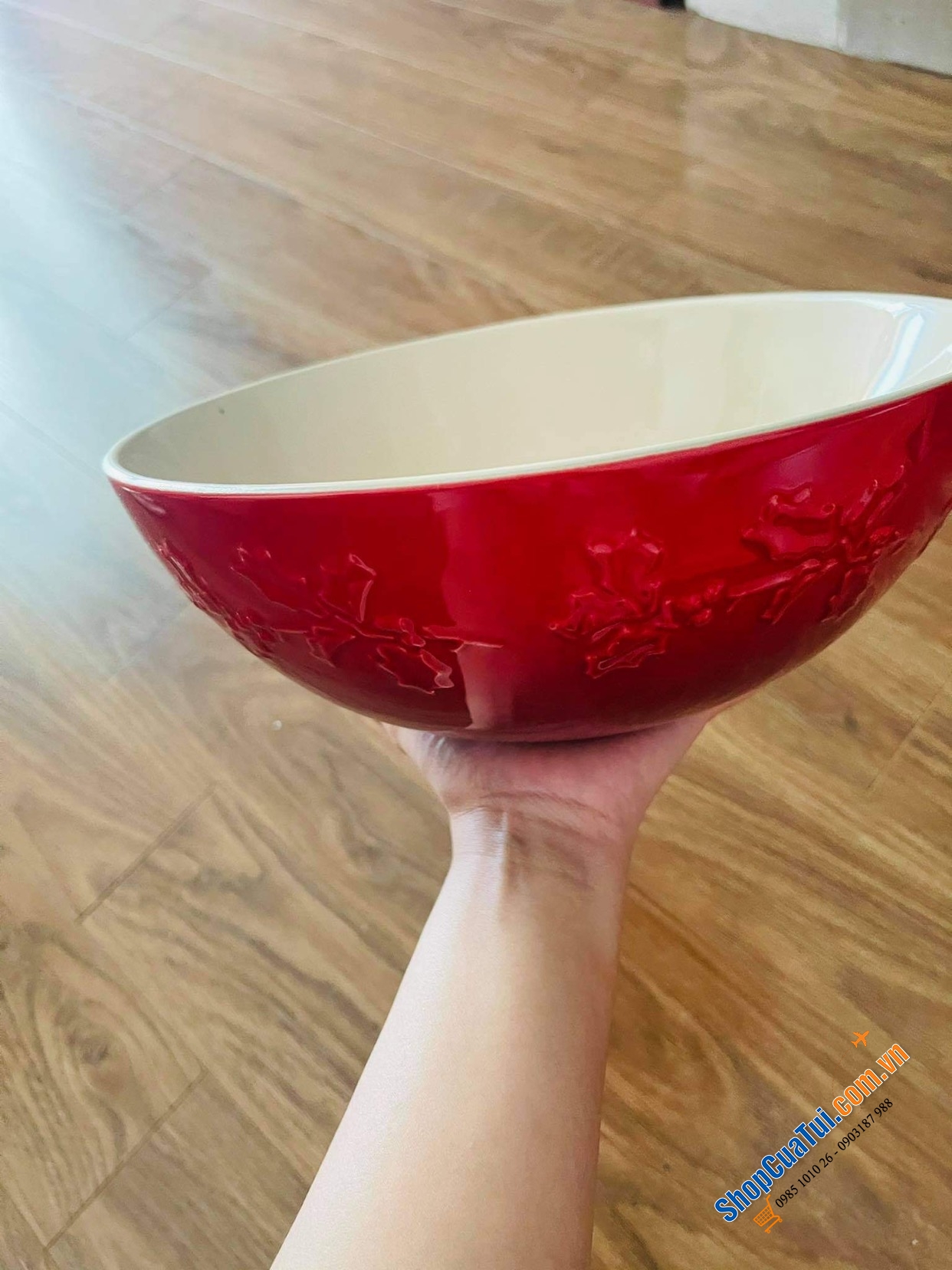 BÁT CANH TO/ BÁT SALAT LE CREUSET HOẠ TIẾT LÁ NHO.