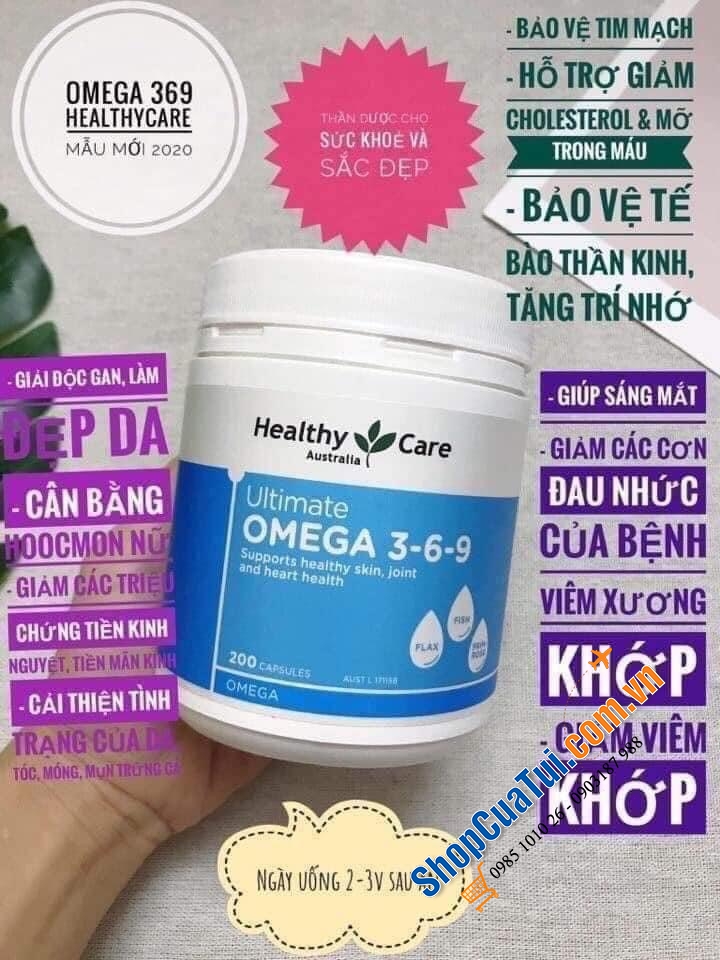 Omega 369 Healthy Care Ultimate Omega 3-6-9 200 Capsules- hỗ trợ toàn diện cho SẮC ĐẸP và SỨCKHOẺ mẫu mới lọ 200 viên