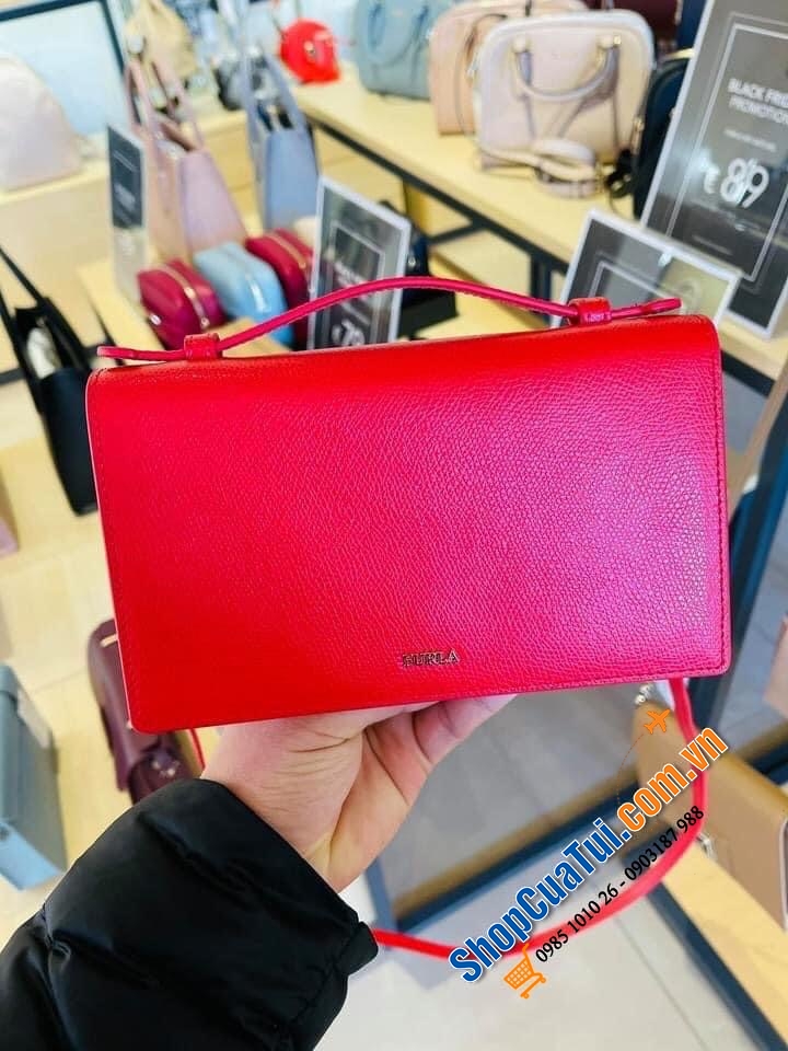 Túi ví đeo Furla đỏ kèm ví đựng Card