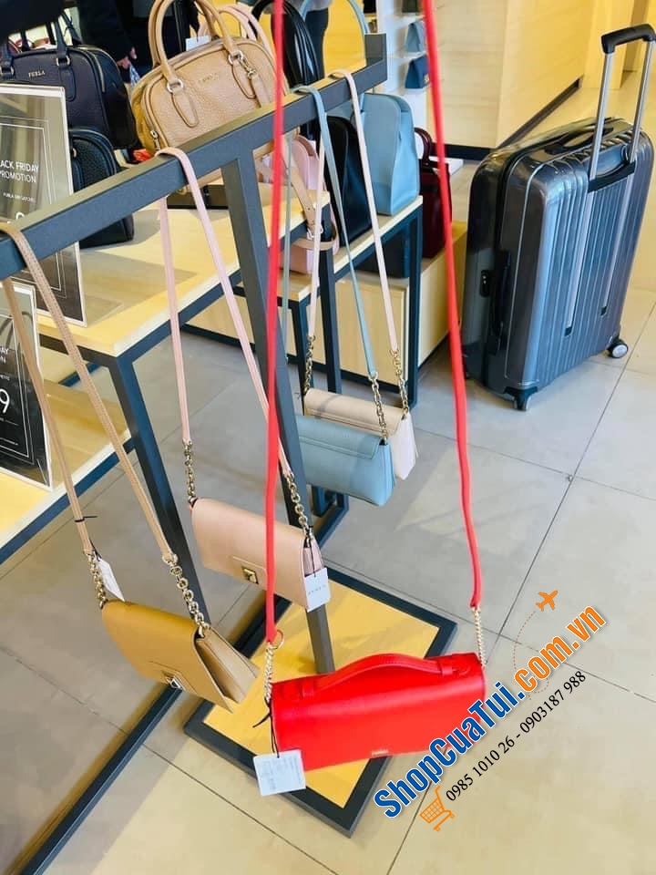 Túi ví đeo Furla đỏ kèm ví đựng Card