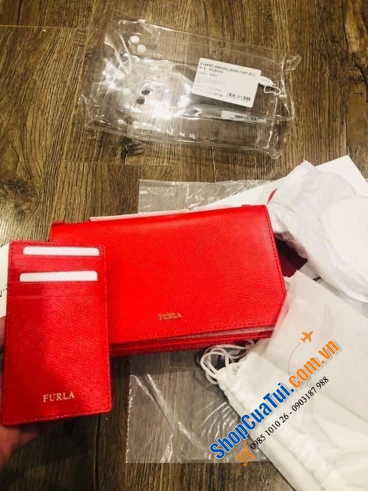 Túi ví đeo Furla đỏ kèm ví đựng Card