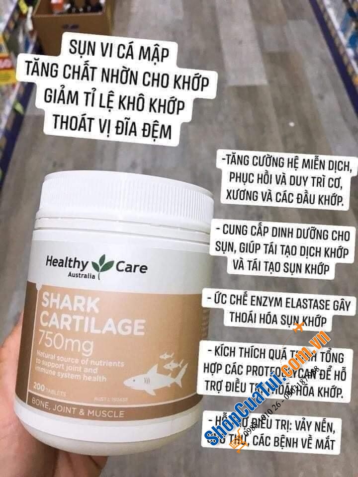 SỤN VI CÁ MẬP HEALTHY CARE SHARK CARTILAGE 750MG (mẫu mới)