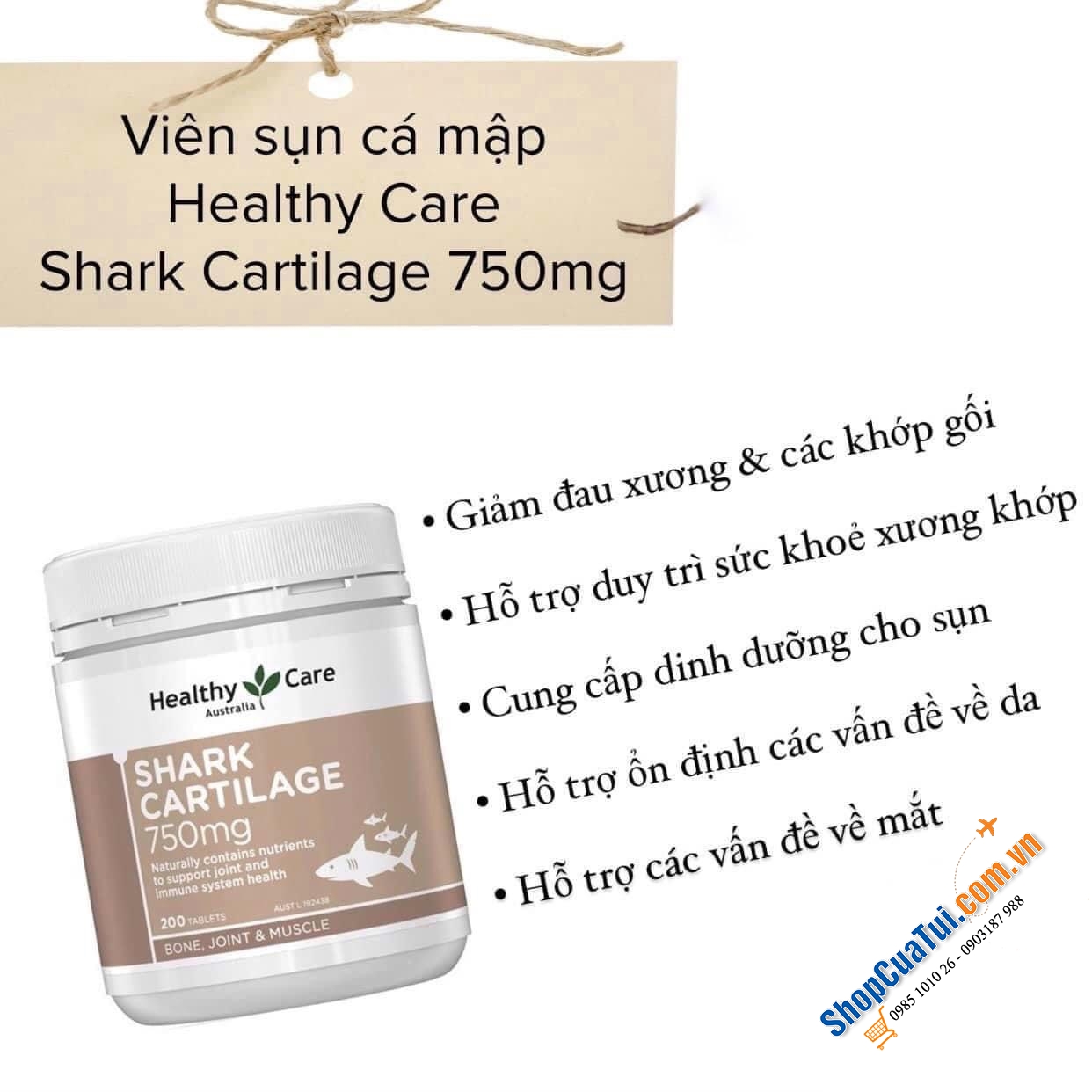 SỤN VI CÁ MẬP HEALTHY CARE SHARK CARTILAGE 750MG (mẫu mới)