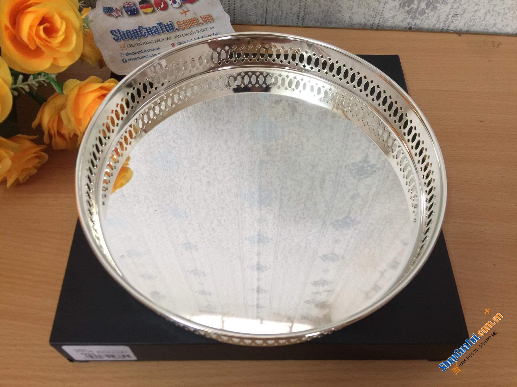 KHAY MẠ BẠC THẬT SIÊU ĐẸP EDZARD LOẠI NHỎ 23 CM